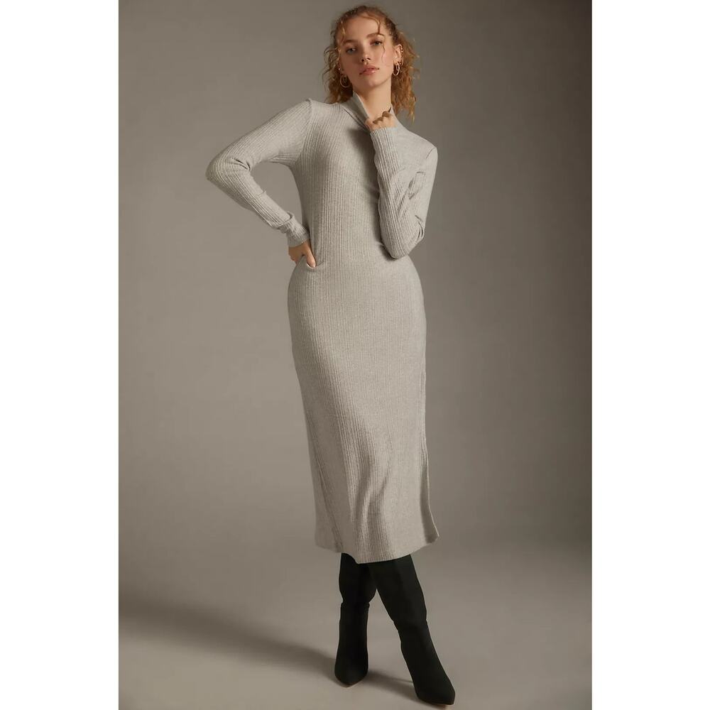 Anthropologie Daily Practice Turtleneck Side Slit Dress Gray Maxi Mock Neck XL
